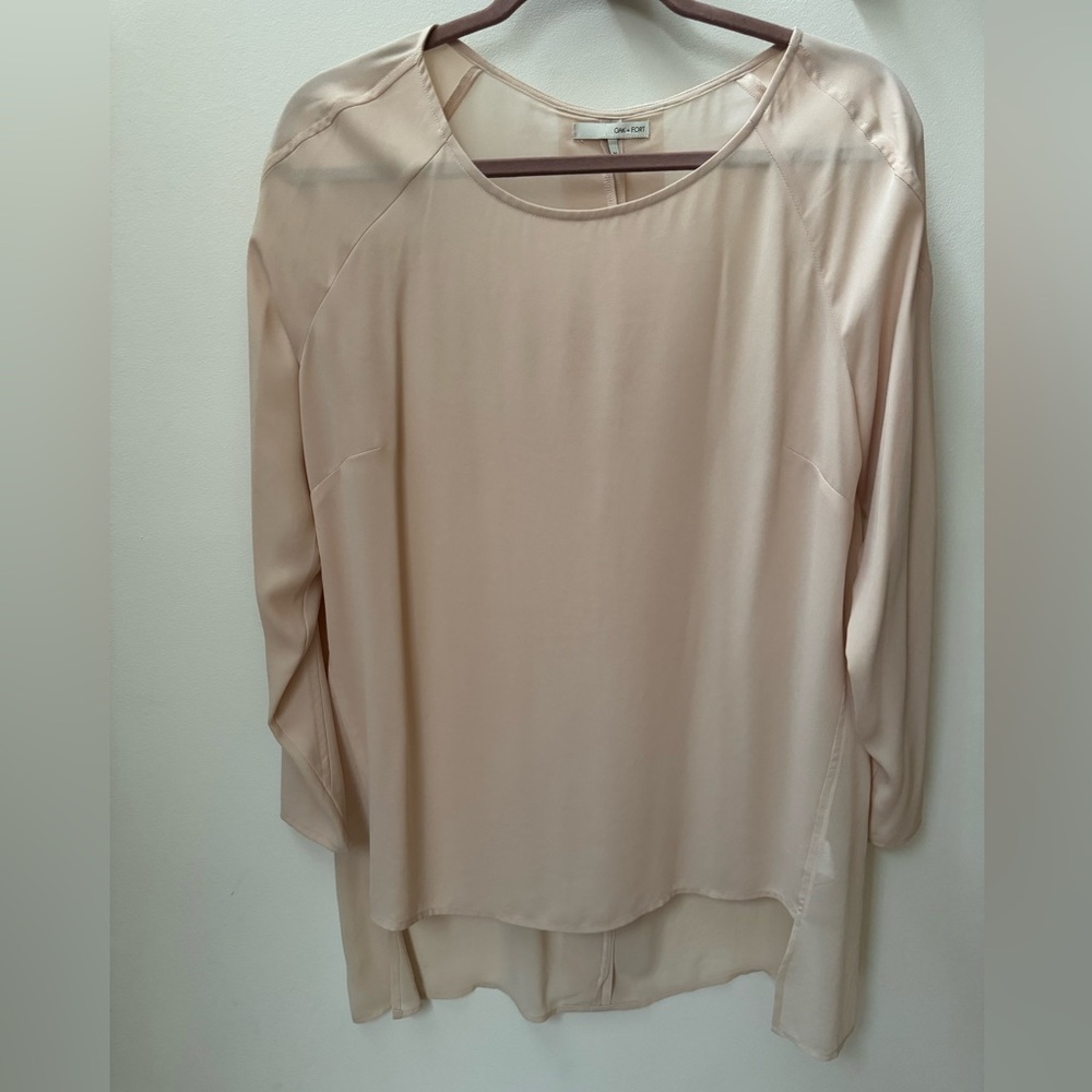 Oak + Fort soft pink, high low, long sleeve top, size: medium
